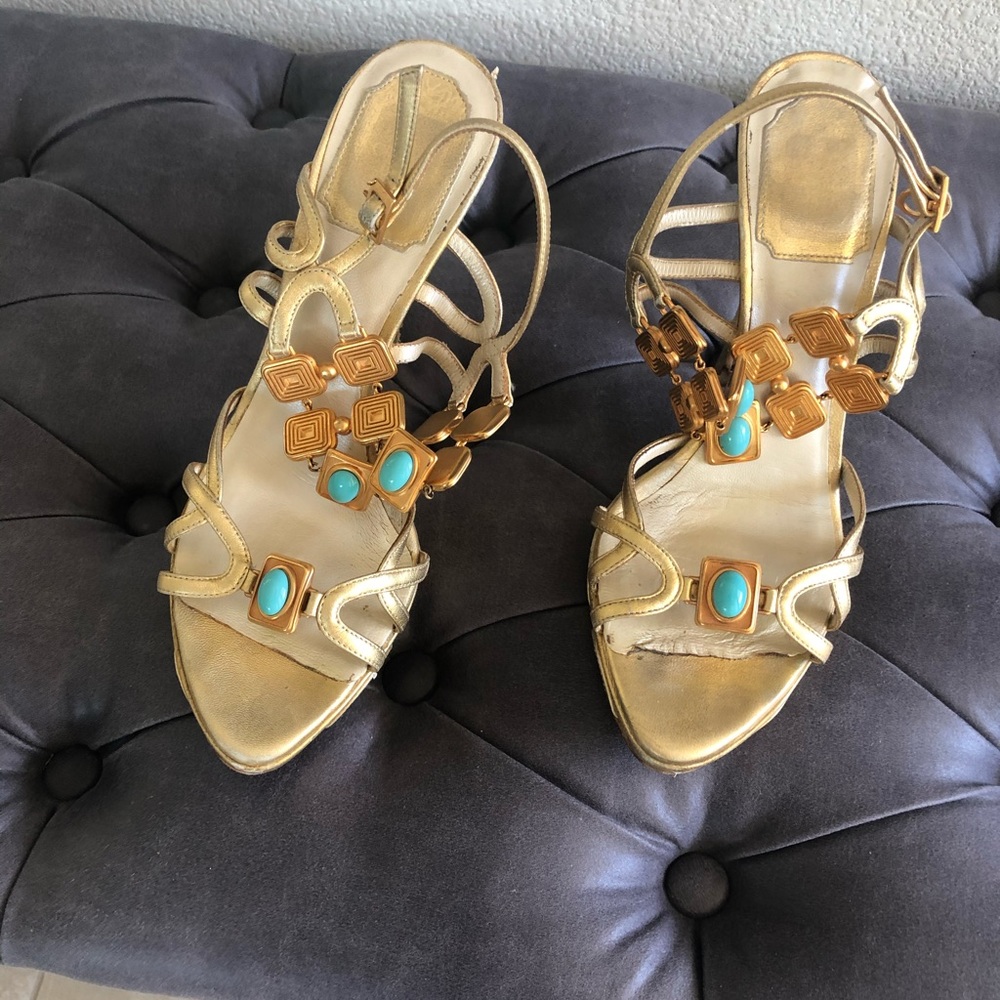 Dior gold and torquoise sz 6.5 platform sandal